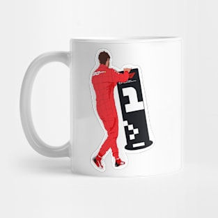 Ferrari driver Sebastian Vettel moves the #1 sign Mug